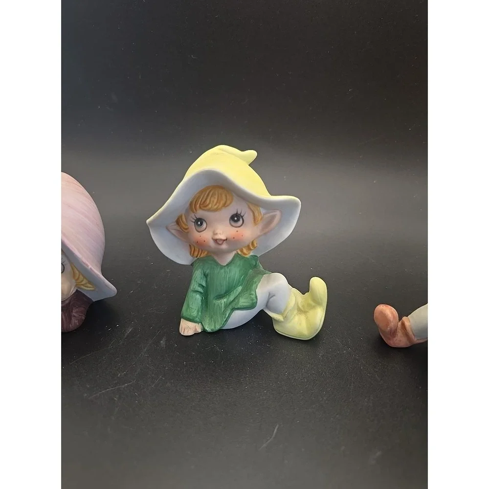 Vintage Set of 3 Ceramic Homco #5213 Elf Fairy Pixie Figurines  Garden‎ Gnomes